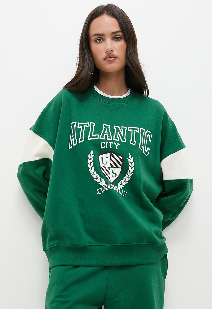Blake - Crew collegiate sweat top - white/emerald