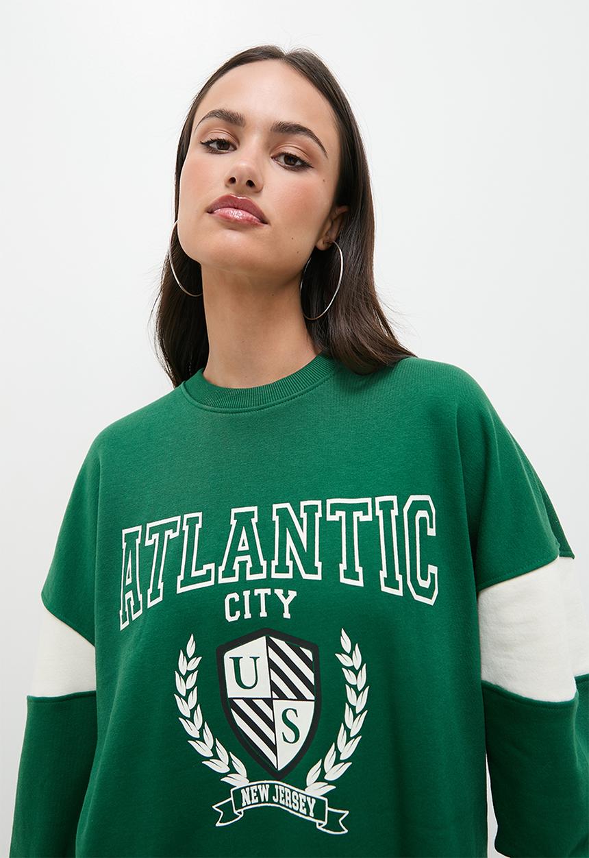 Blake - Crew collegiate sweat top - white/emerald