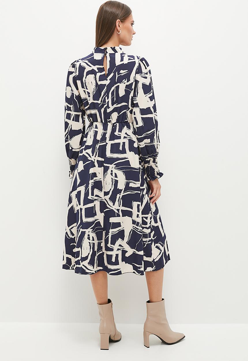 Stella Morgan - Abstract Monotone Printed Dress - Navy