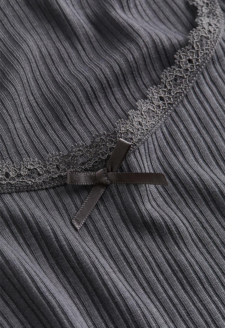 H&M - Lace-trimmed ribbed top - grey