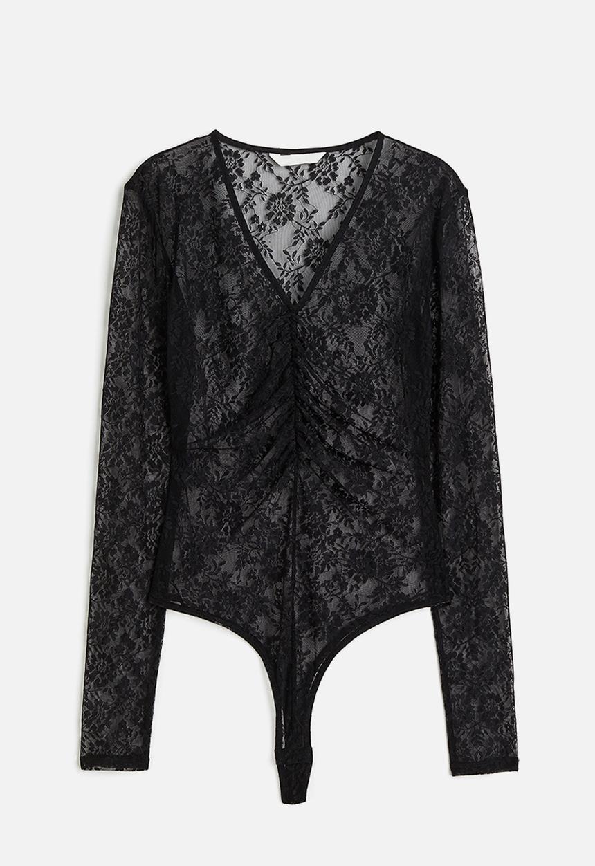 H&M - Lace thong body - black