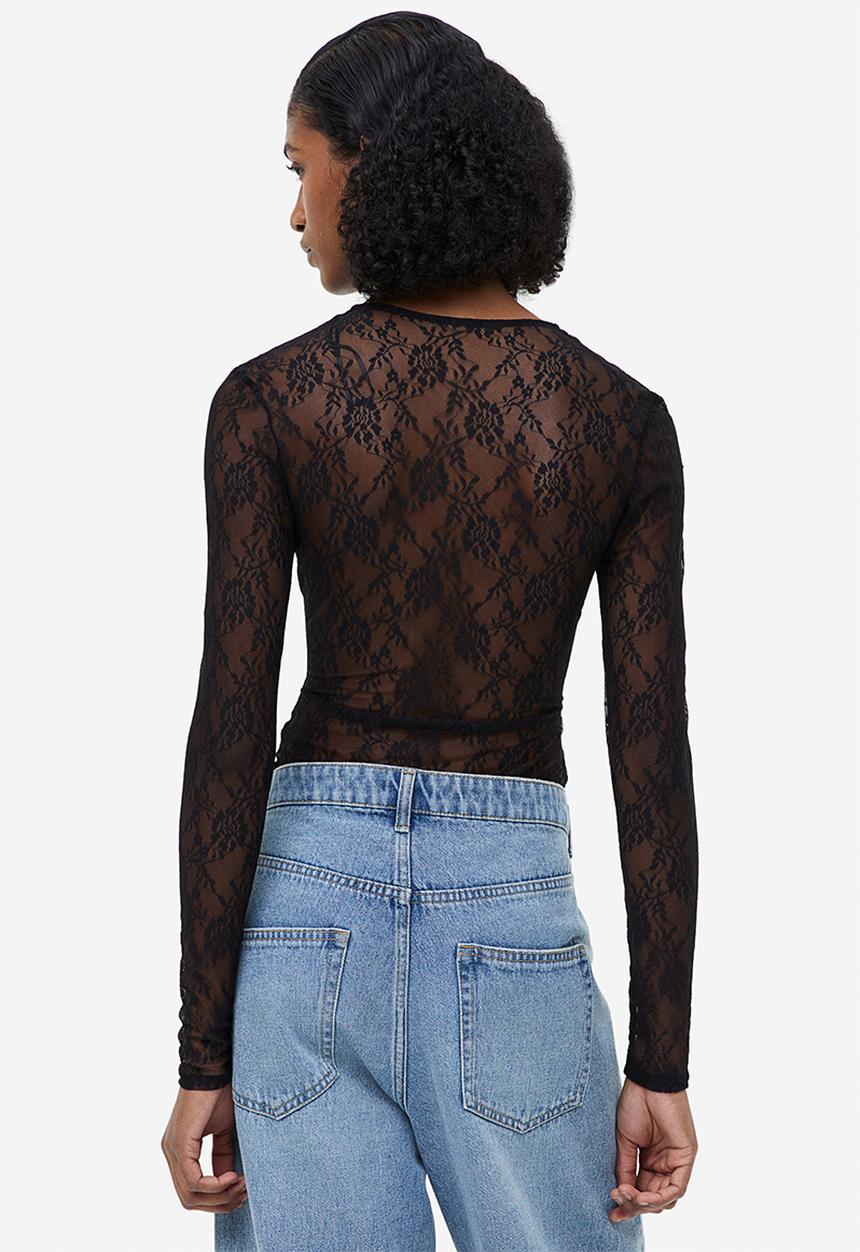 H&M - Lace thong body - black