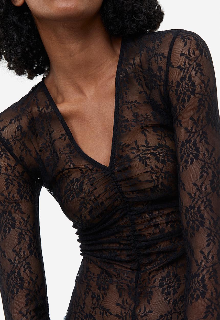 H&M - Lace thong body - black