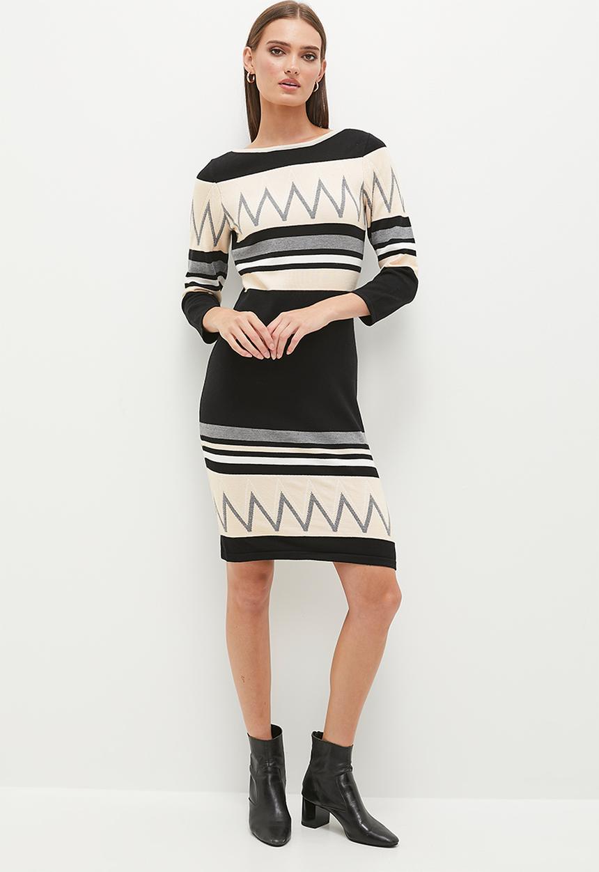 Stella Morgan - Border Colourblock Stripe Dress - Multi Black