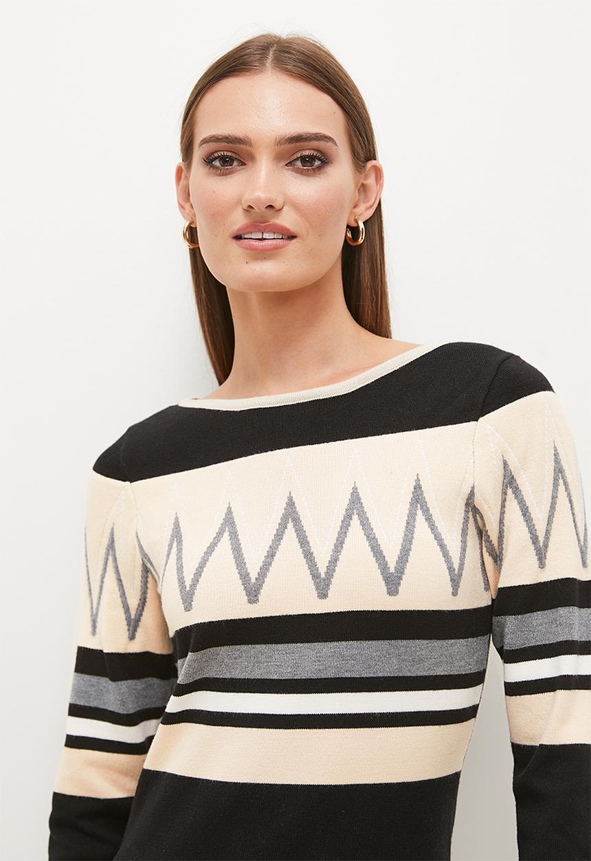 Stella Morgan - Border Colourblock Stripe Dress - Multi Black