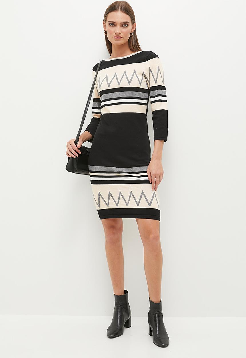 Stella Morgan - Border Colourblock Stripe Dress - Multi Black
