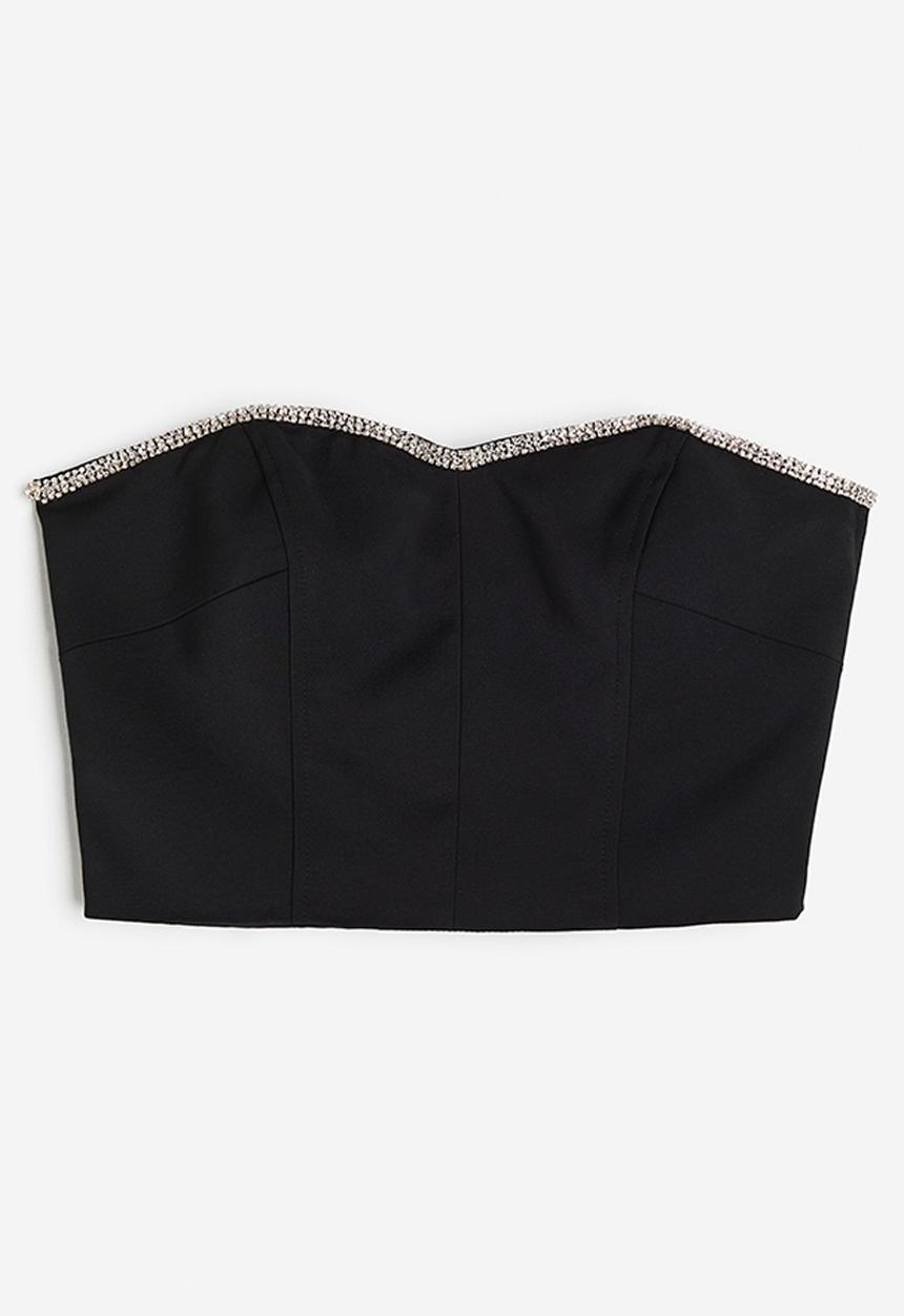 H&M - Rhinestone-trim bustier top - black
