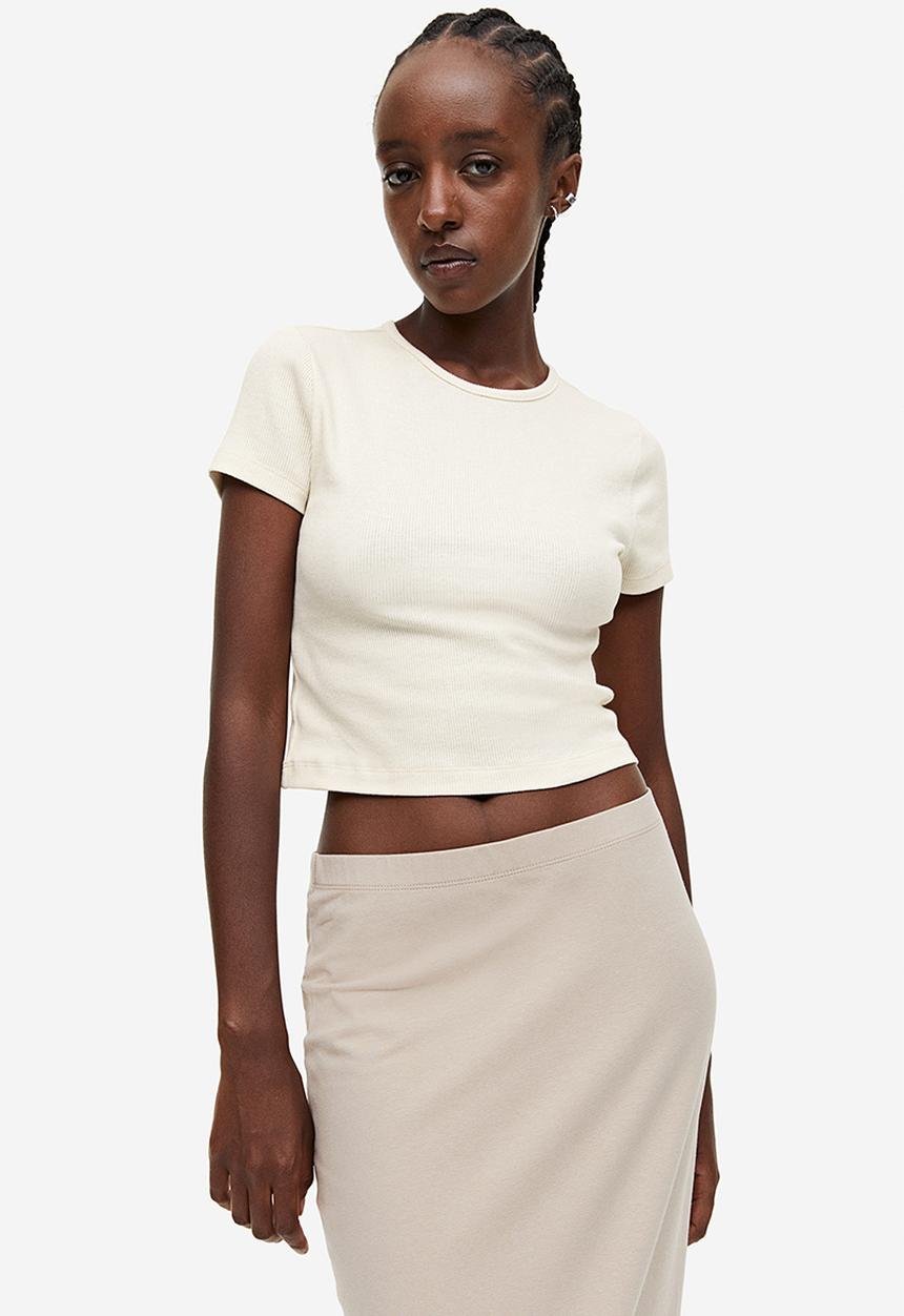 H&M - Ribbed cropped top - beige