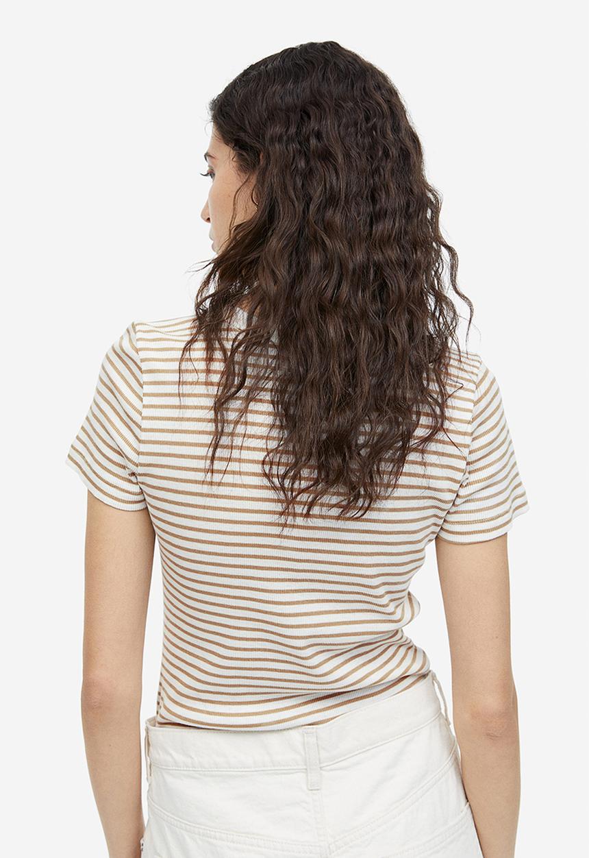 H&M - Ribbed modal-blend t-shirt - white/beige striped