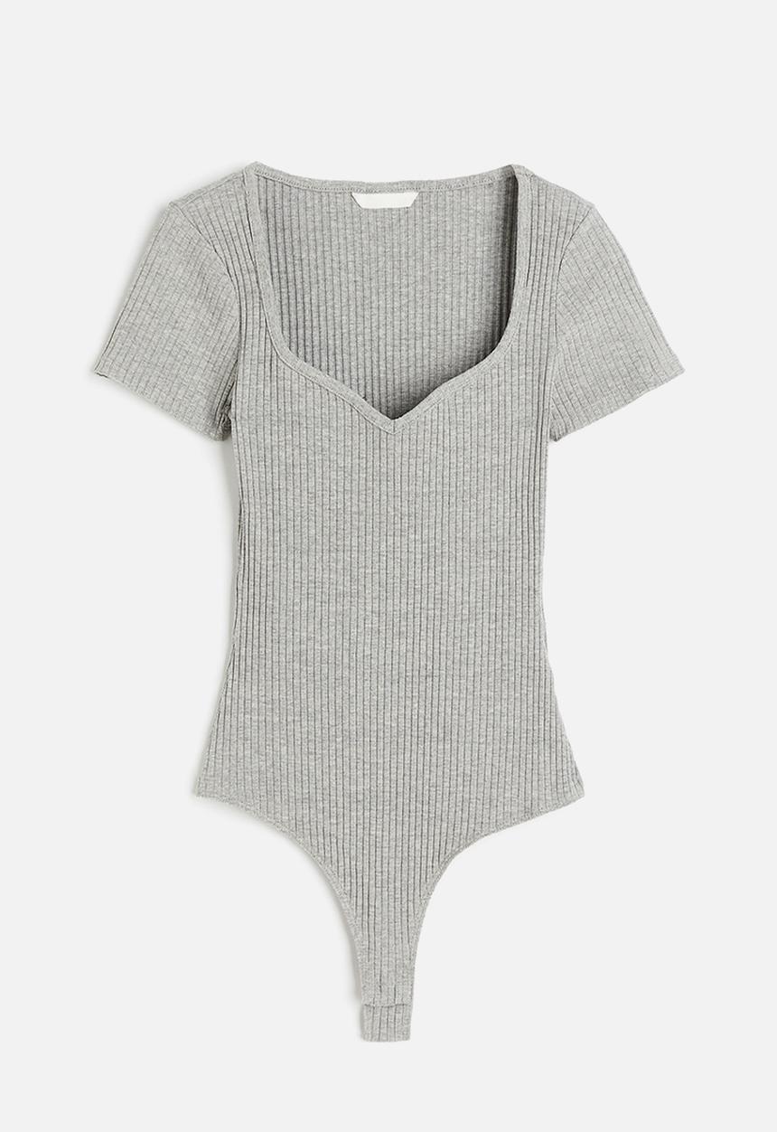 H&M - Ribbed thong body - grey marl