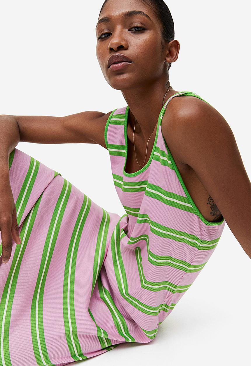 H&M - Ribbed dress - light pink/green striped
