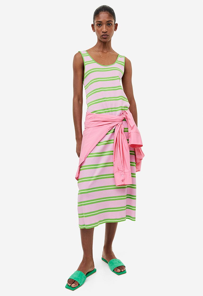 H&M - Ribbed dress - light pink/green striped
