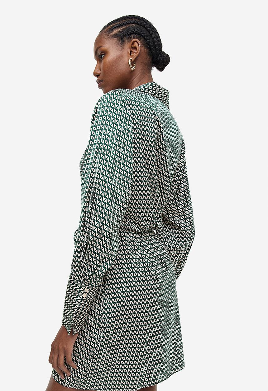 H&M - Satin wrap dress - dark green/patterned