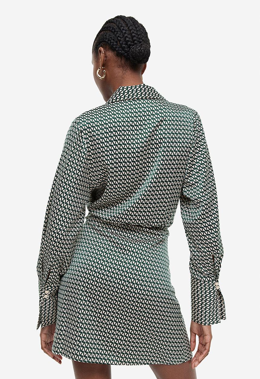 H&M - Satin wrap dress - dark green/patterned