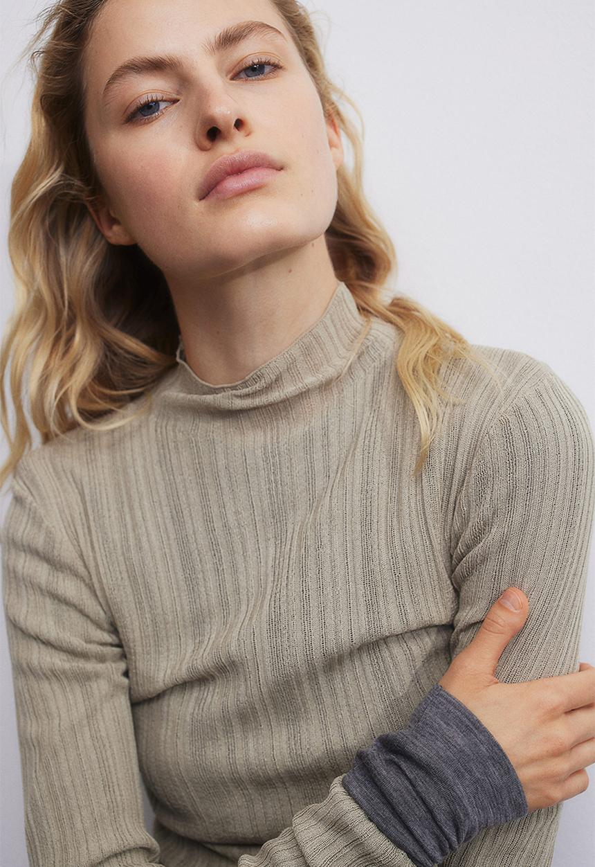 H&M - Sheer rib-knit turtleneck top - beige