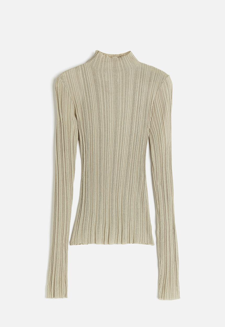 H&M - Sheer rib-knit turtleneck top - beige