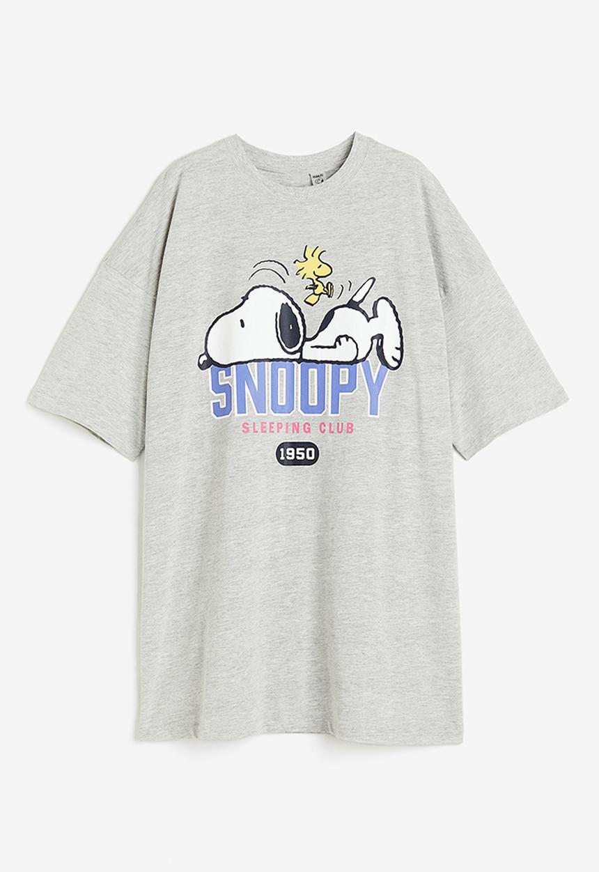 H&M - Oversized printed nightdress - Grey marl Snoopy