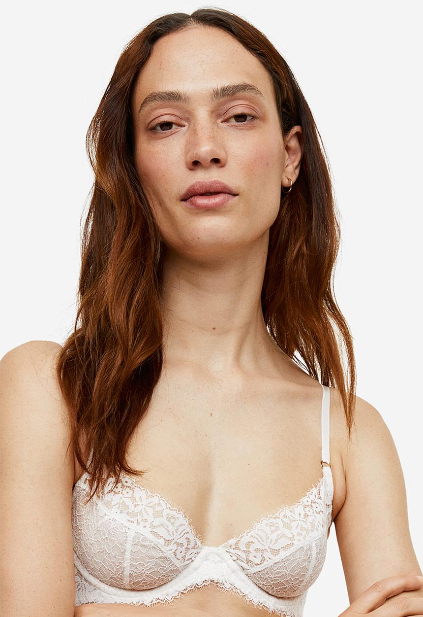 H&M - Non-padded underwired lace bra - white