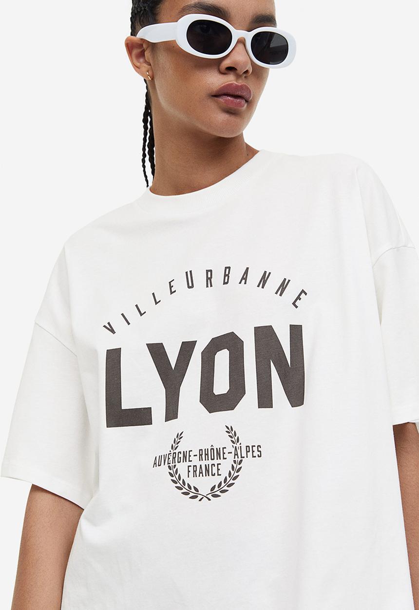 H&M - Oversized printed T-shirt - cream/lyon