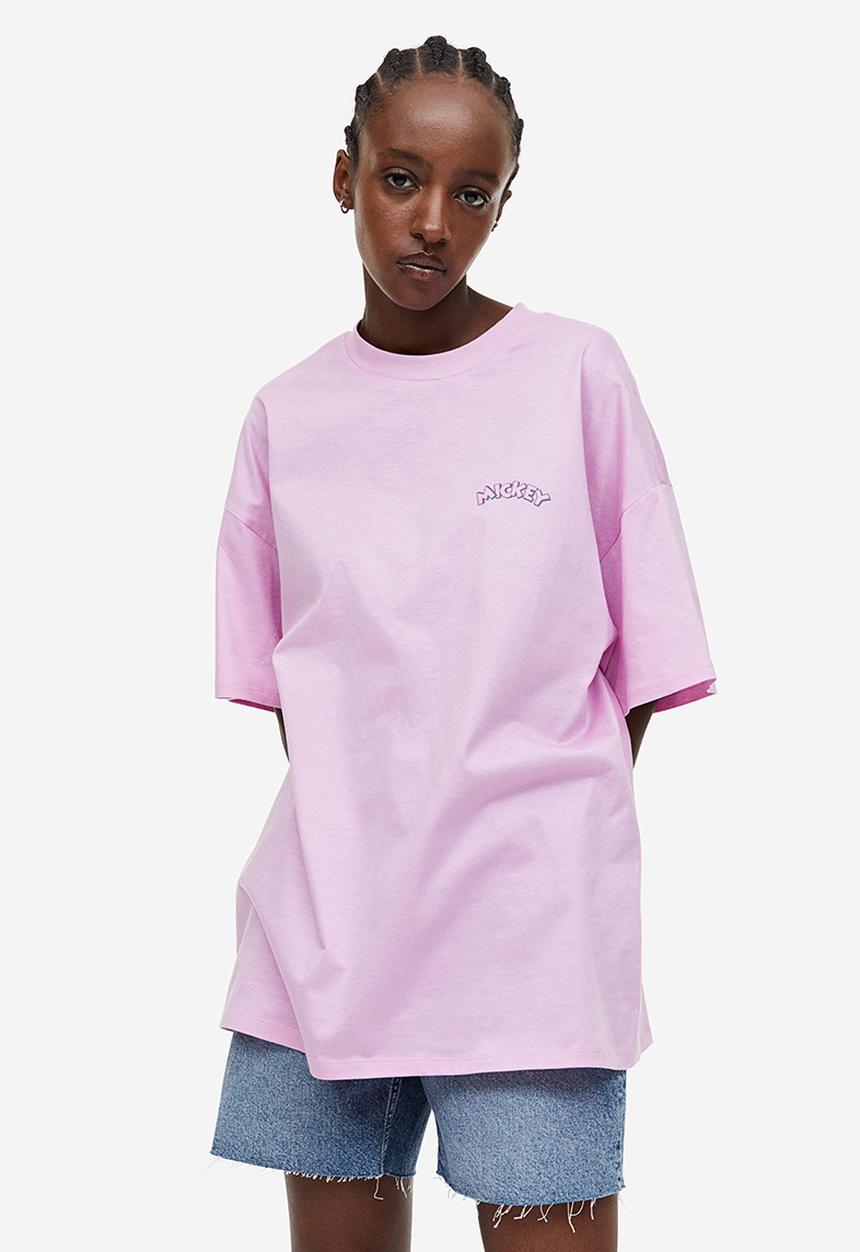 H&M - Oversized printed T-shirt - light pink mickey mouse