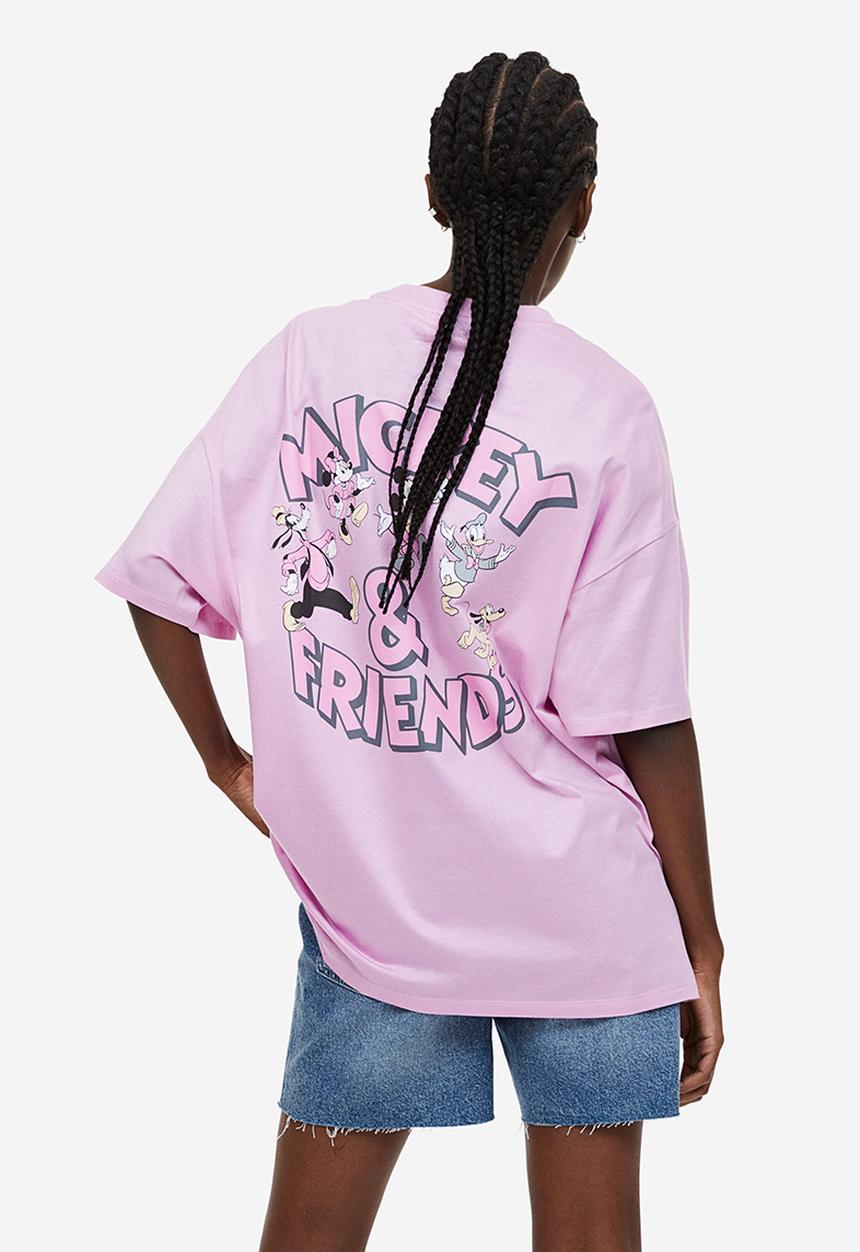 H&M - Oversized printed T-shirt - light pink mickey mouse