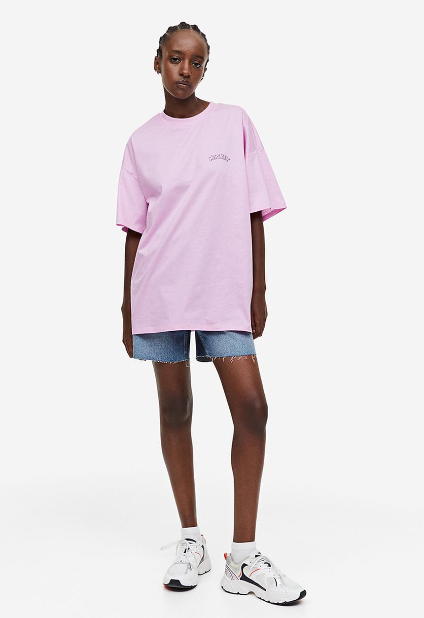 H&M - Oversized printed T-shirt - light pink mickey mouse