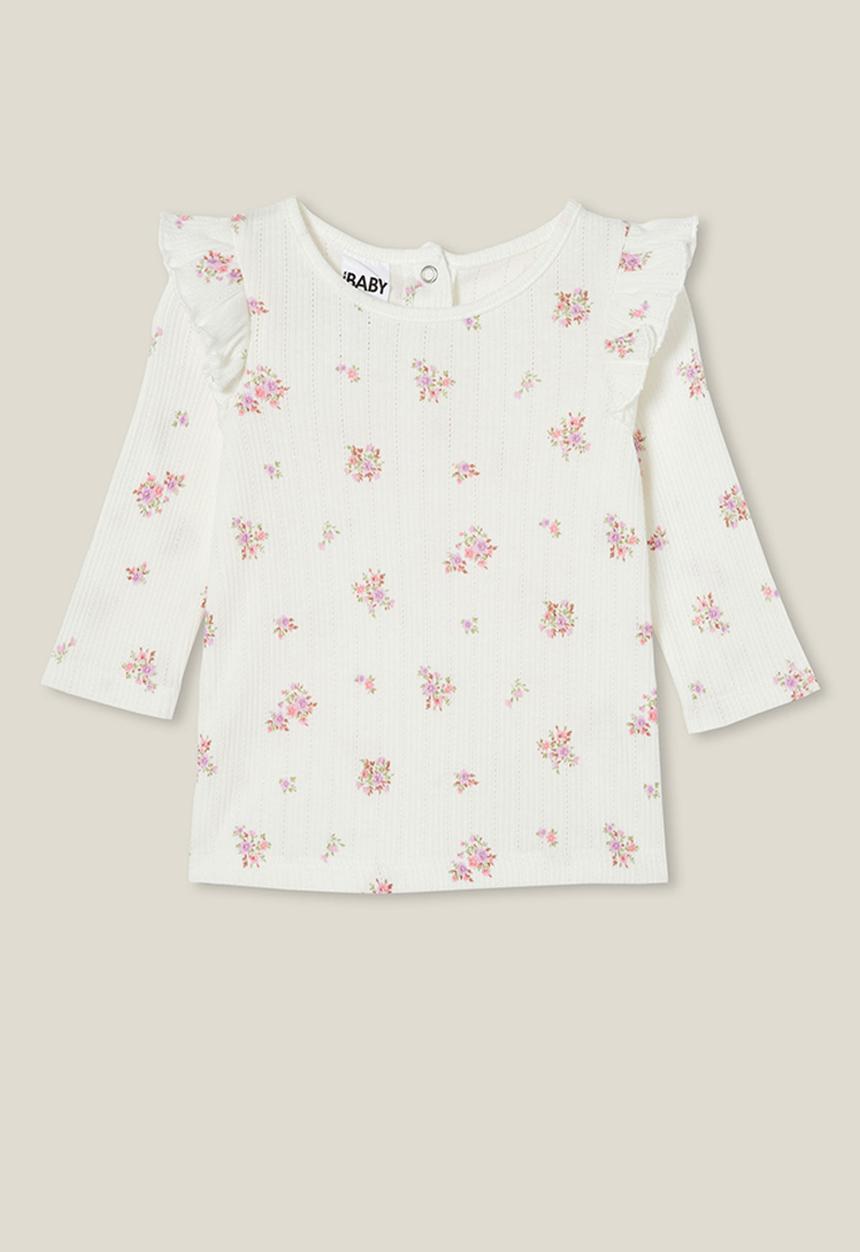 Cotton On - Cindy long sleeve flutter top - vanilla/sally floral