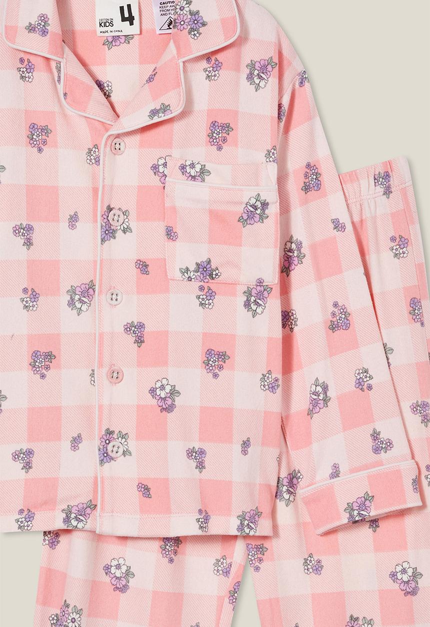 Cotton On - Laila long sleeve pyjama set - coral dreams/ava ditsy gingham