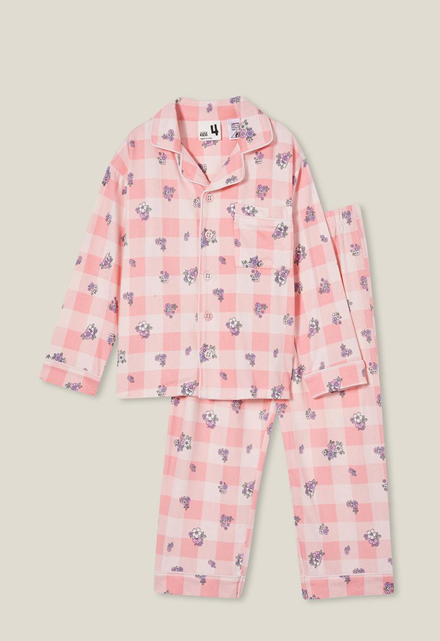 Cotton On - Laila long sleeve pyjama set - coral dreams/ava ditsy gingham