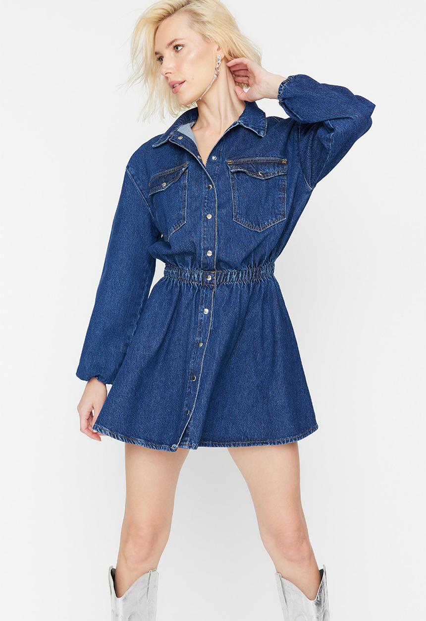 Trendyol - Elegant Dress - Navy Blue