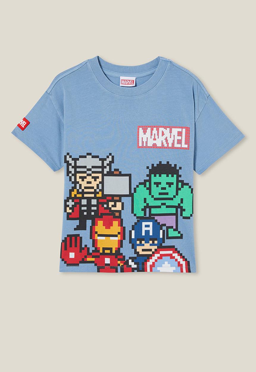 Cotton On - License drop shoulder short sleeve tee - lcn mar dusty blue/marvel group