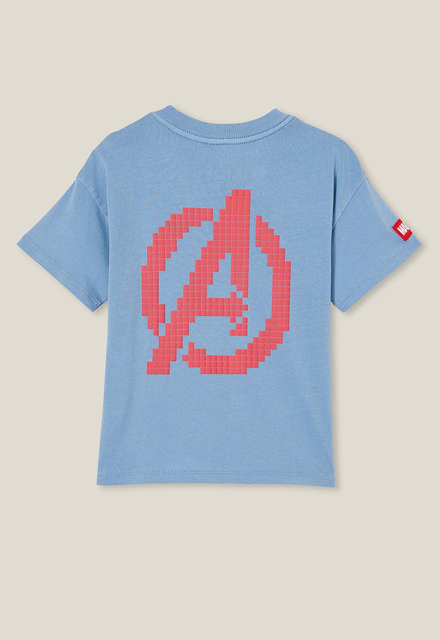 Cotton On - License drop shoulder short sleeve tee - lcn mar dusty blue/marvel group