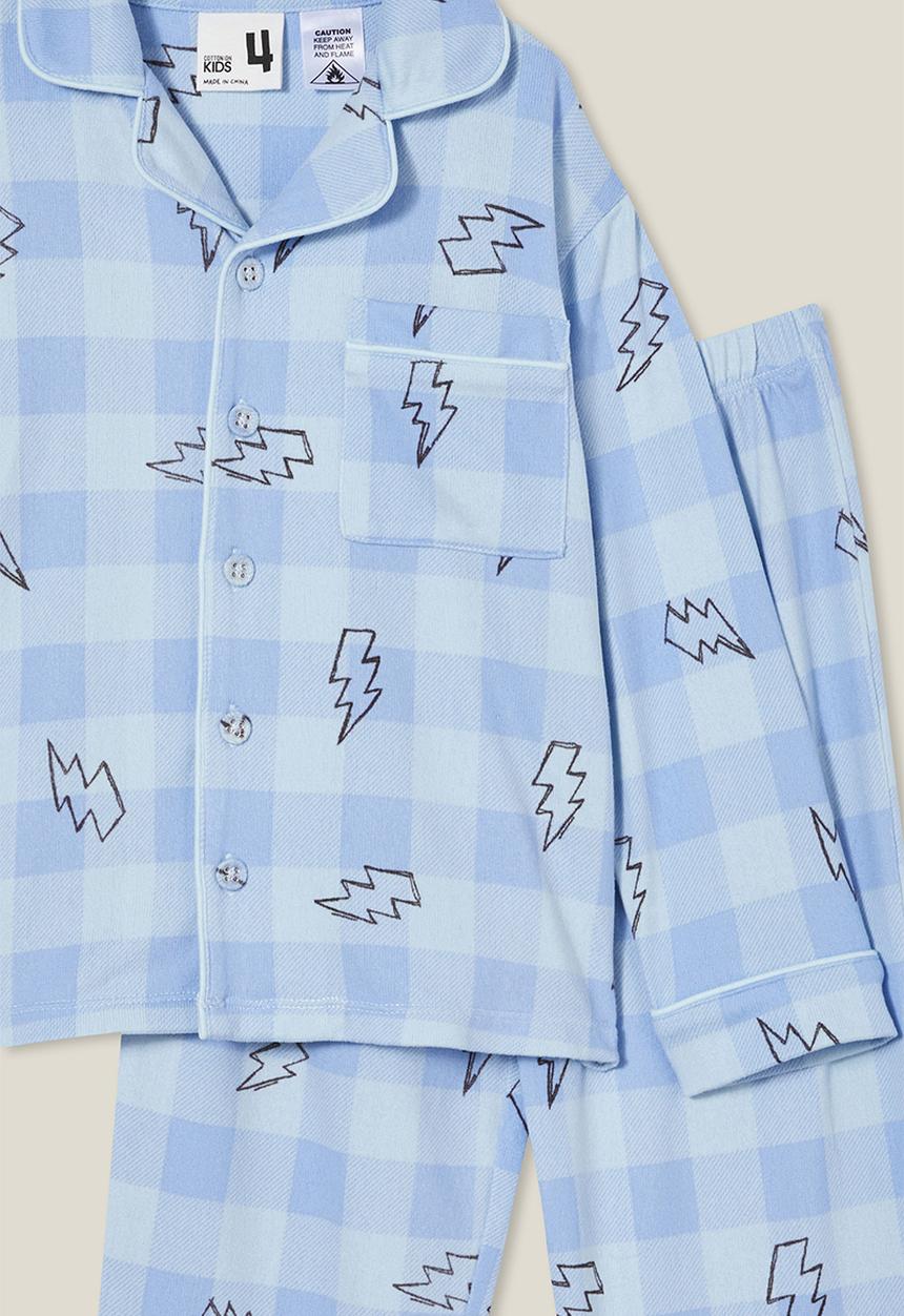 Cotton On - Lucas long sleeve pyjama set - dusk blue/lightning bolt gingham