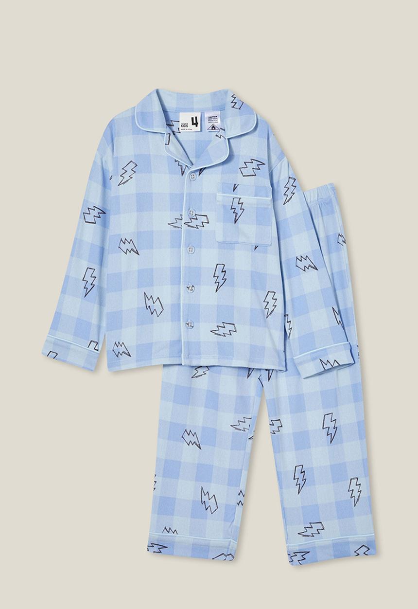 Cotton On - Lucas long sleeve pyjama set - dusk blue/lightning bolt gingham