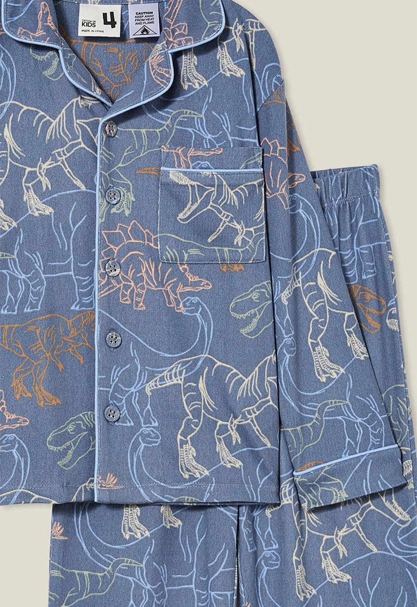 Cotton On - Lucas long sleeve pyjama set - steel/sketchy dino