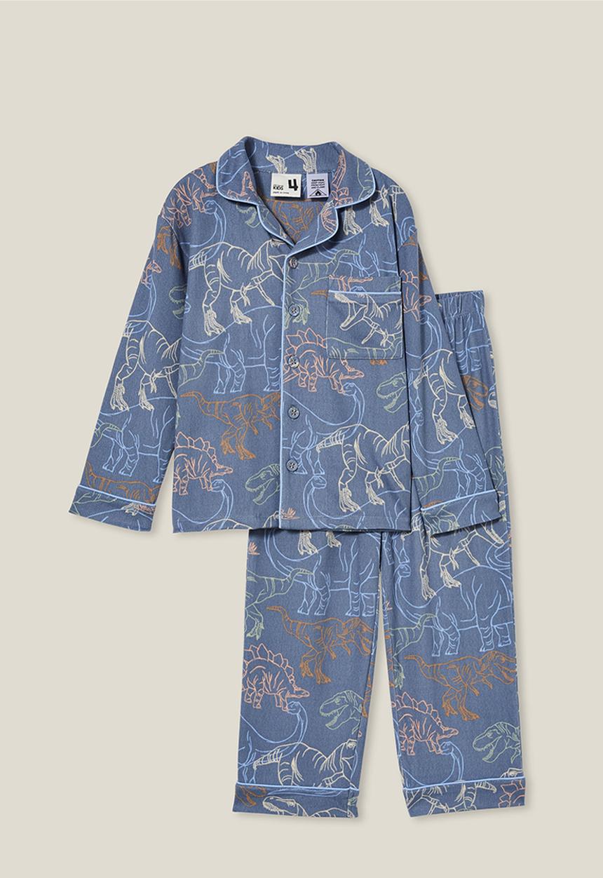 Cotton On - Lucas long sleeve pyjama set - steel/sketchy dino