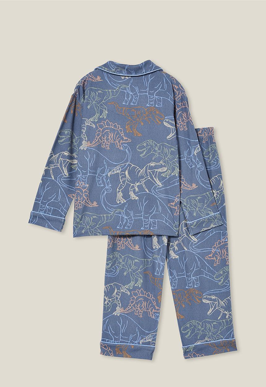 Cotton On - Lucas long sleeve pyjama set - steel/sketchy dino