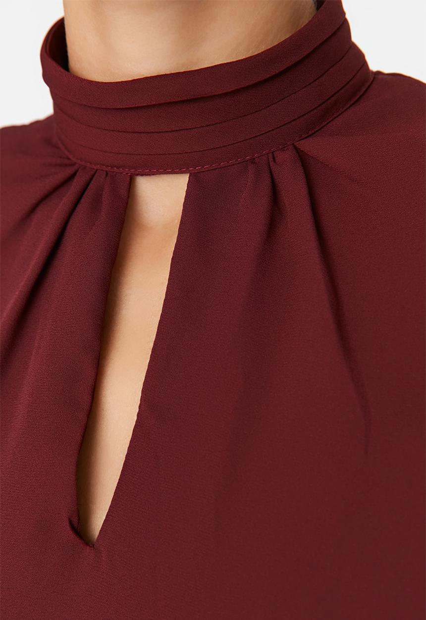 Trendyol - Stand Up Collar Woven Blouse - Plum