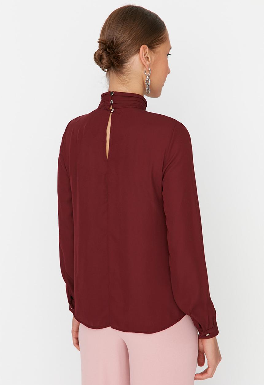 Trendyol - Stand Up Collar Woven Blouse - Plum
