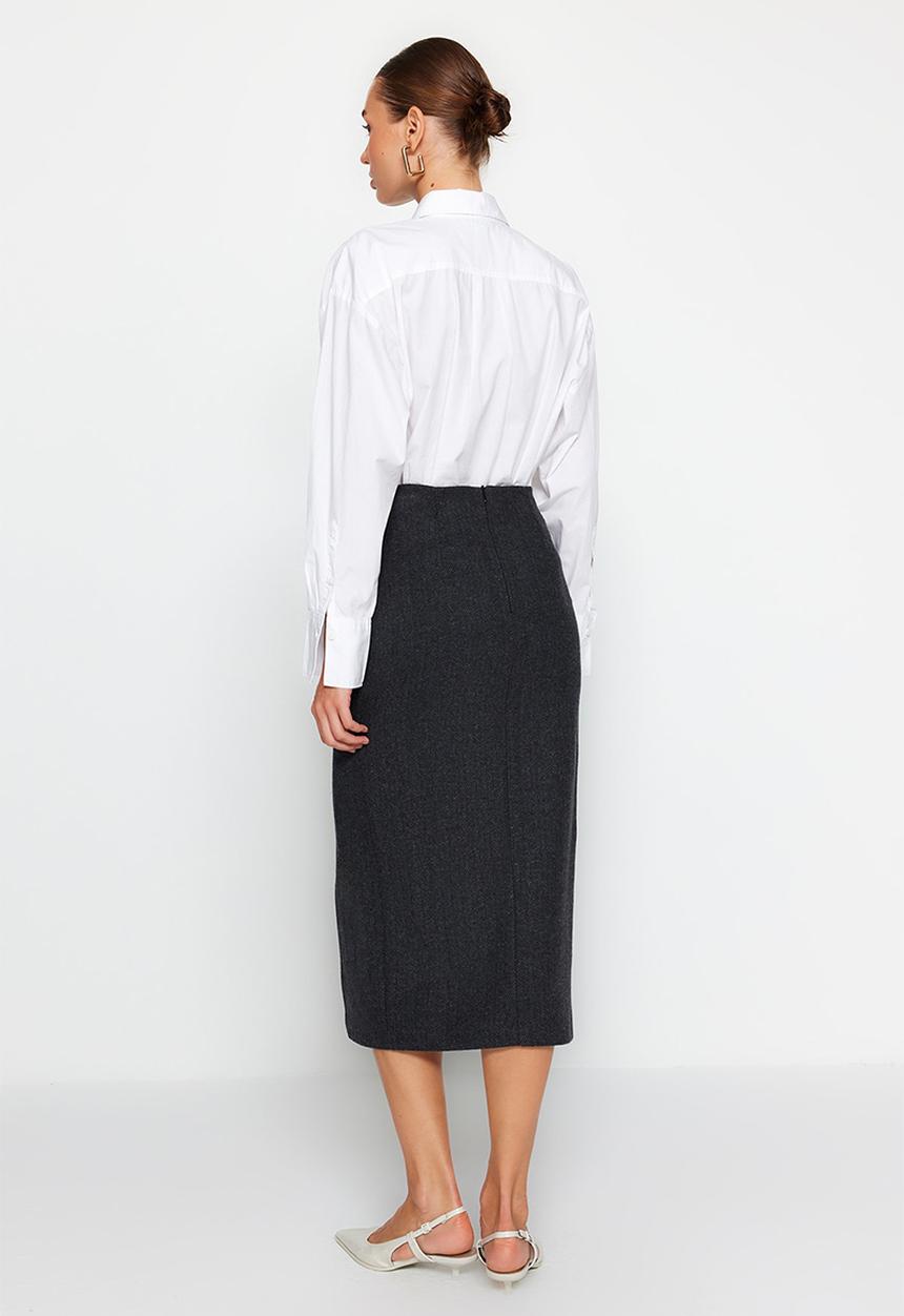Trendyol - Black Stamp Midi Skirt - Black