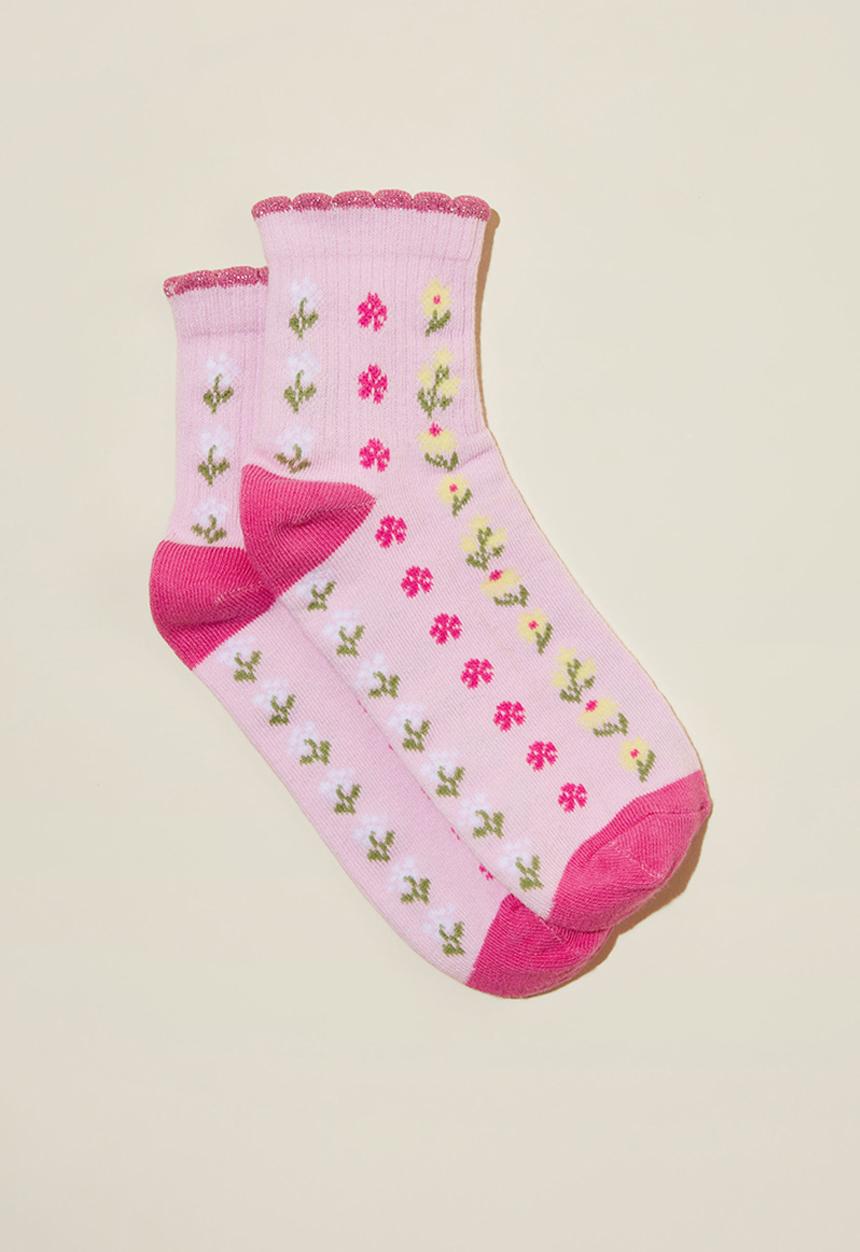 Cotton On - Single pack mid crew sock - pale violet/cali pink ditzy floral