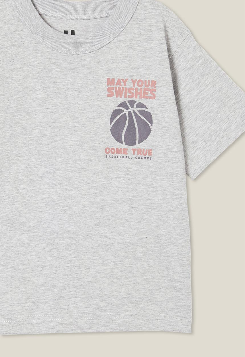 Cotton On - Jonny short sleeve print tee - fog grey marle/may your swishes come true