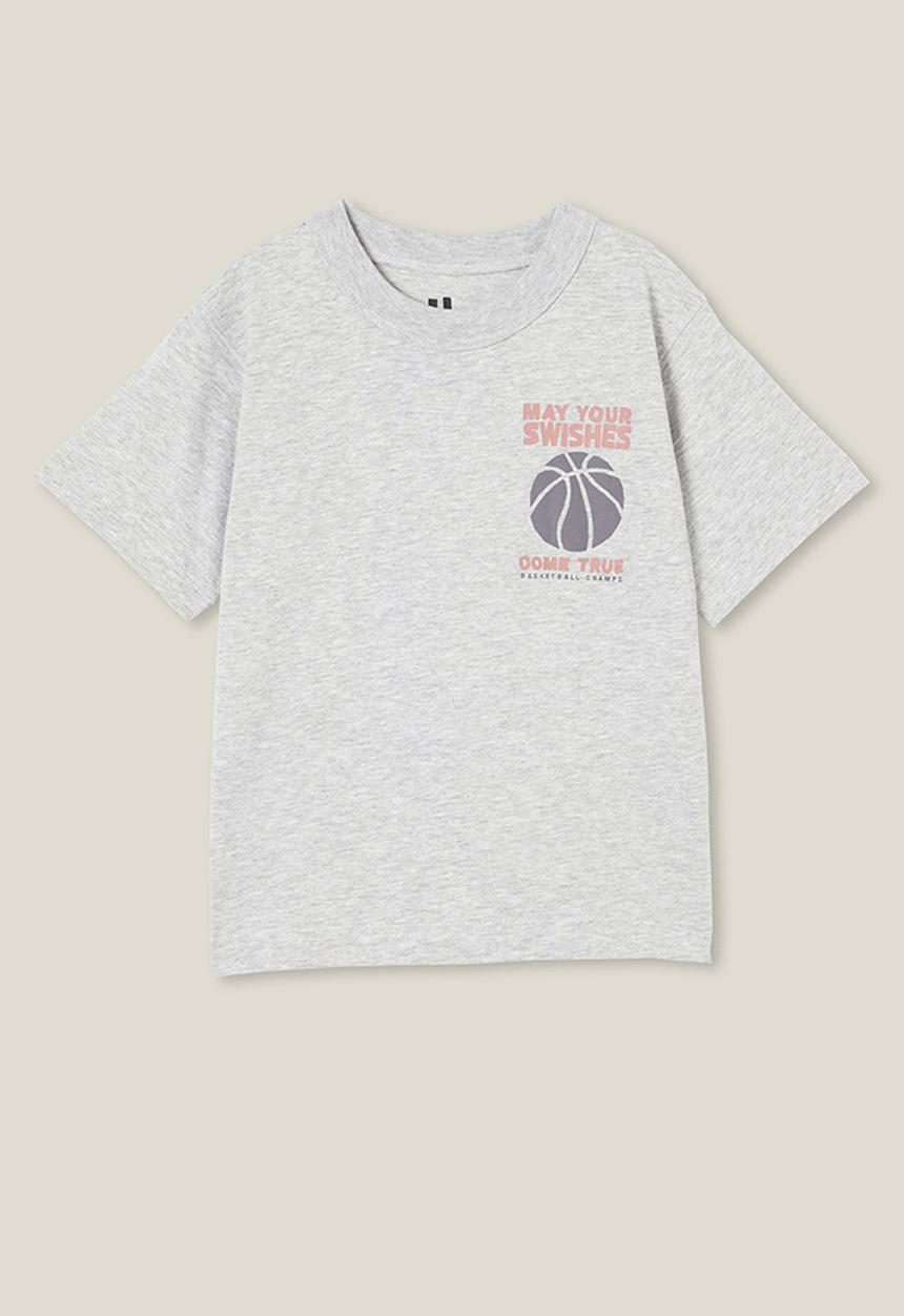 Cotton On - Jonny short sleeve print tee - fog grey marle/may your swishes come true
