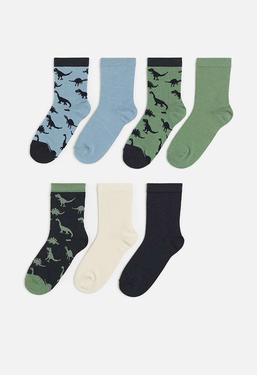 H&M - 7-Pack patterned socks - dusty green dinosaurs 