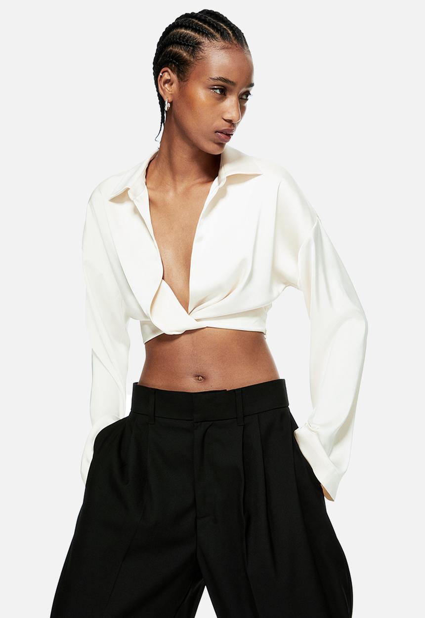 H&M - Cropped satin blouse - beige