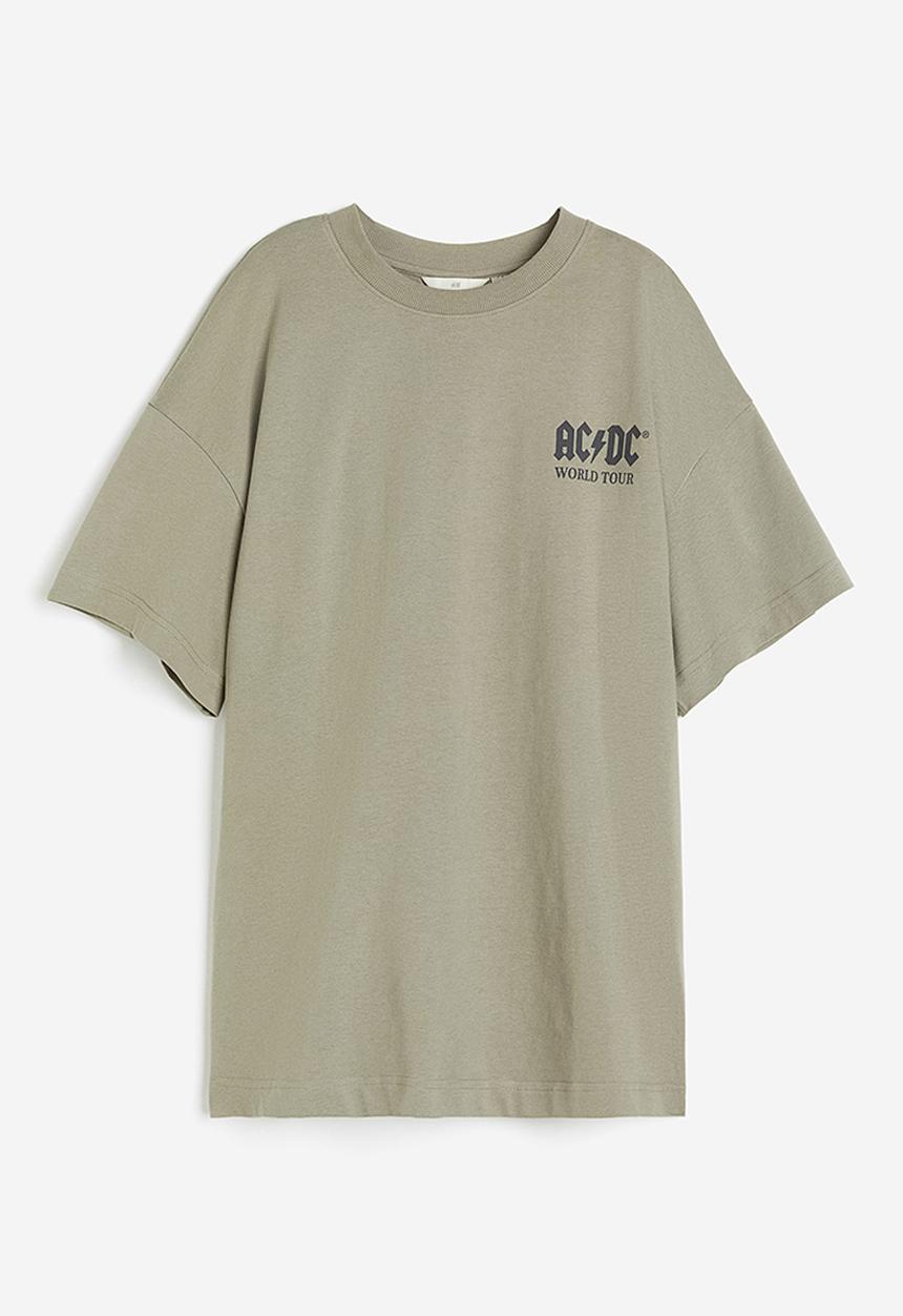 H&M - Long printed T-shirt - Khaki green AC DC