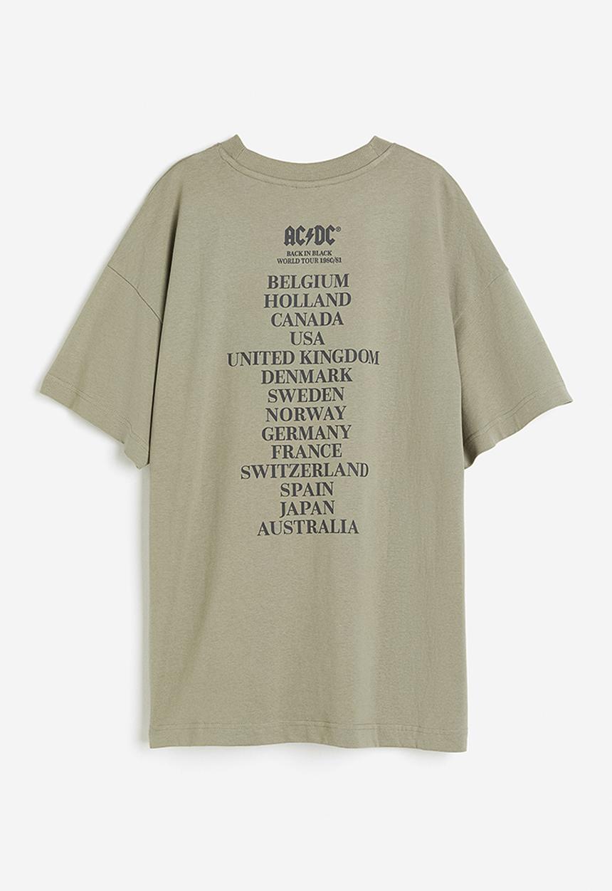 H&M - Long printed T-shirt - Khaki green AC DC