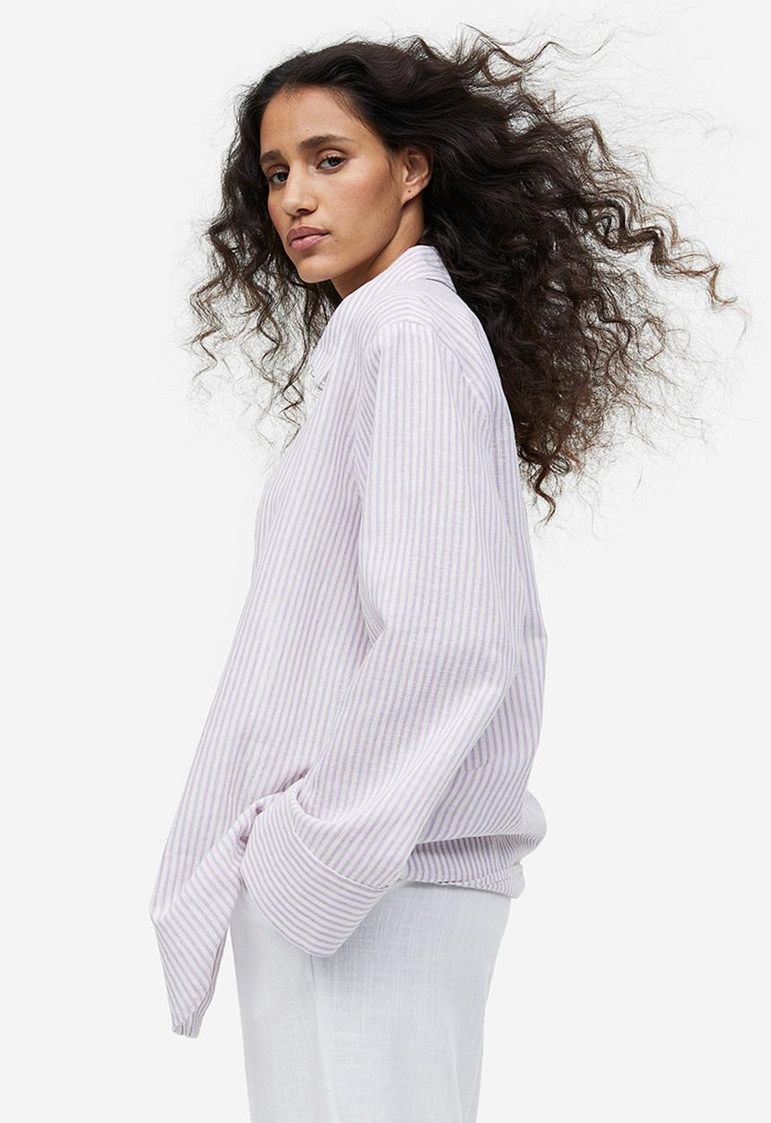 H&M - Linen-blend shirt - light purple striped