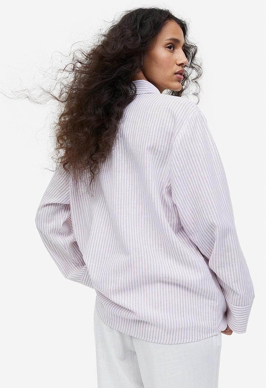 H&M - Linen-blend shirt - light purple striped