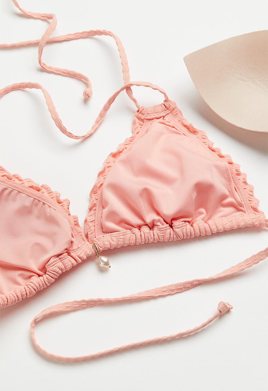 H&M - Padded triangle bikini top - peach pink